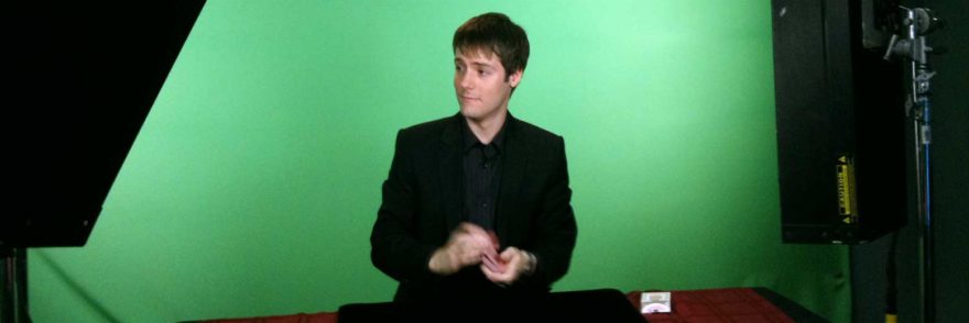 Joe Skilton performs in front of a green screen for Spike TV